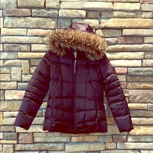 Calvin Klein Petite Puffer with Faux Fur Hood